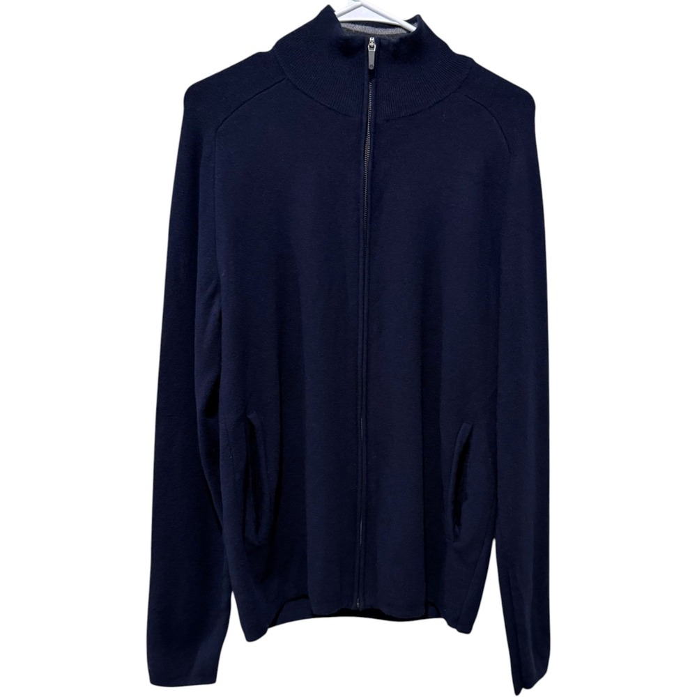 Mack Weldon Sweater Men M Blue Tech Merino Wool Knit 1/4 Zip Preppy Pullover